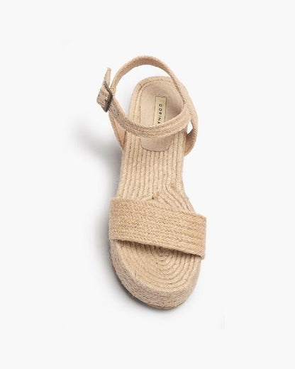 Natural Texture Platform Sandals with Adjustable Strap