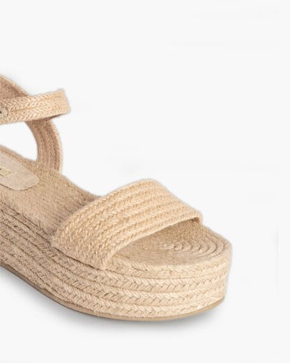 Natural Texture Platform Sandals with Adjustable Strap