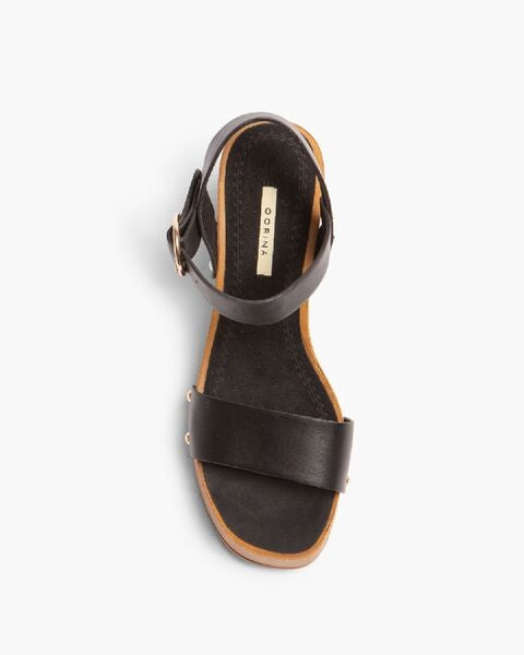 Black Leather Block Heel Sandal with Ankle Strap