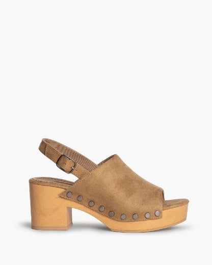 Tan Suede Platform Sandal with Slingback Strap