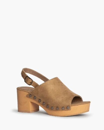 Tan Suede Platform Sandal with Slingback Strap