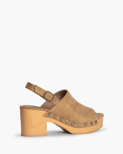 Tan Suede Platform Sandal with Slingback Strap