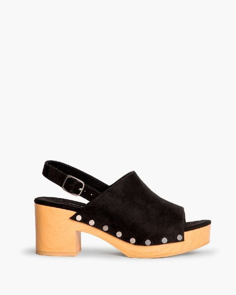 Black Suede Platform Clogs with Buckle Strap