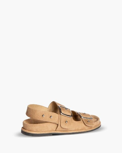 Sand Suede Dual-Buckle Sandal with Slingback