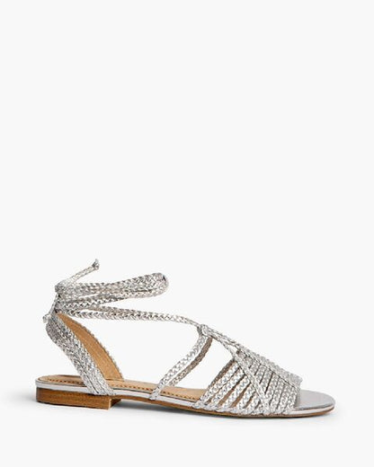 Silver Braided Sandal with Ankle Wrap