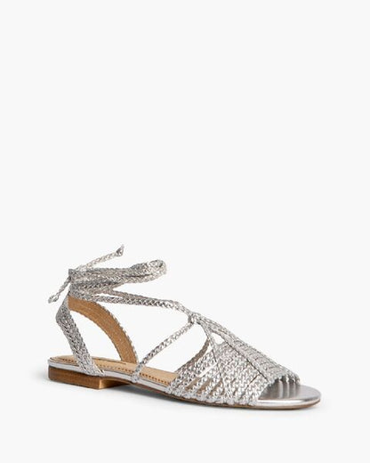 Silver Braided Sandal with Ankle Wrap