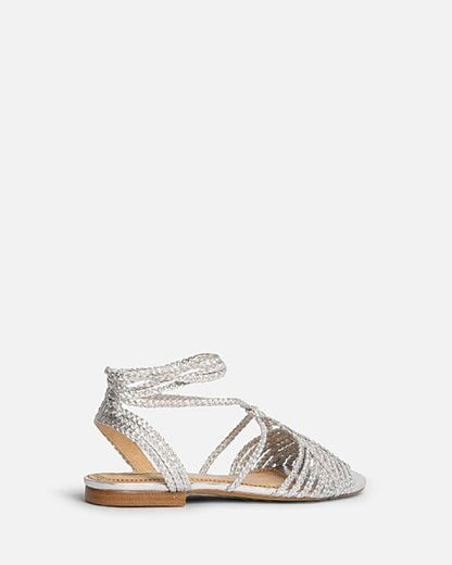 Silver Braided Sandal with Ankle Wrap
