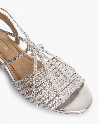 Silver Braided Sandal with Ankle Wrap