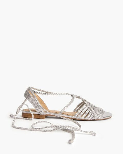 Silver Braided Sandal with Ankle Wrap