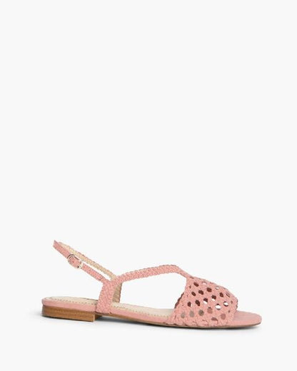 Peach Woven Slingback Sandals with Cutout Design