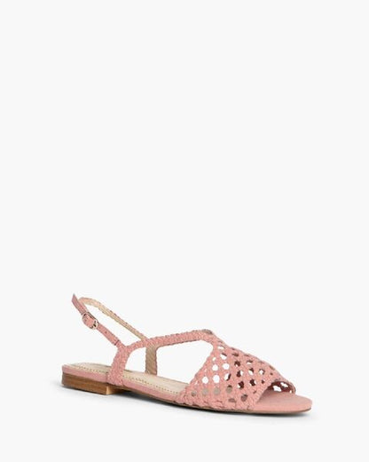 Peach Woven Slingback Sandals with Cutout Design