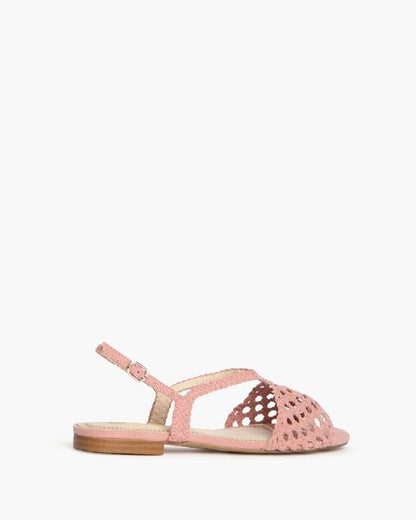 Peach Woven Slingback Sandals with Cutout Design