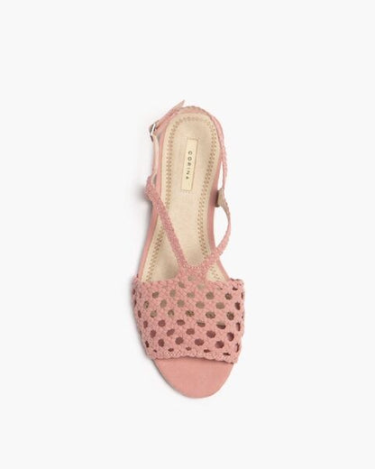 Peach Woven Slingback Sandals with Cutout Design