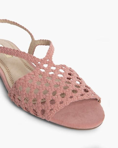 Peach Woven Slingback Sandals with Cutout Design
