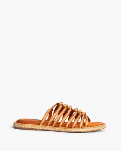 Tan Strappy Slide Sandal with Jute Sole