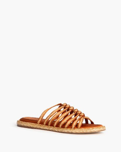 Tan Strappy Slide Sandal with Jute Sole