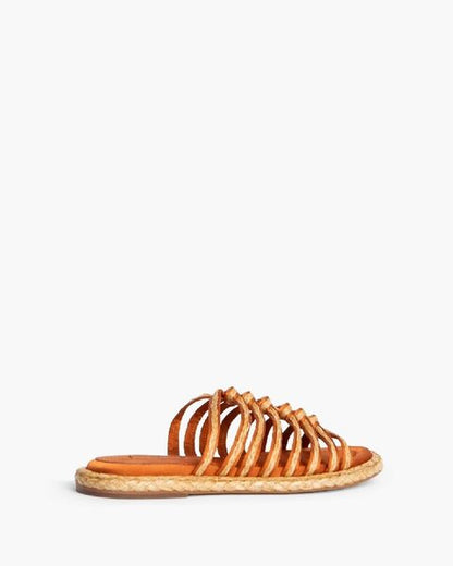 Tan Strappy Slide Sandal with Jute Sole