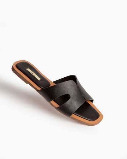 Black Slide Sandals with Contoured Footbed
