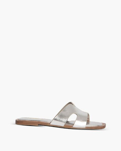 Silver Metallic Slide Sandal with Cut-Out Design