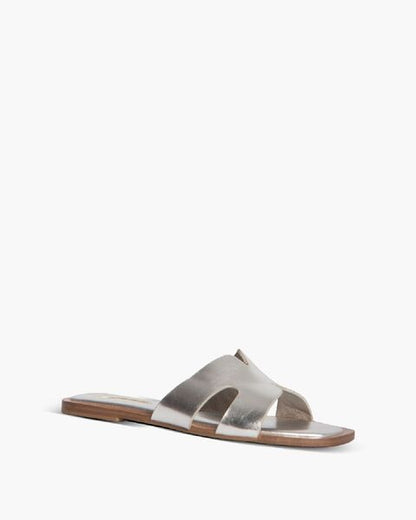 Silver Metallic Slide Sandal with Cut-Out Design