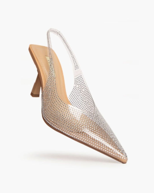 Silver Mesh Slingback Heels with Studded Detail