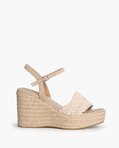 Beige Crochet Accent Wedge Sandals