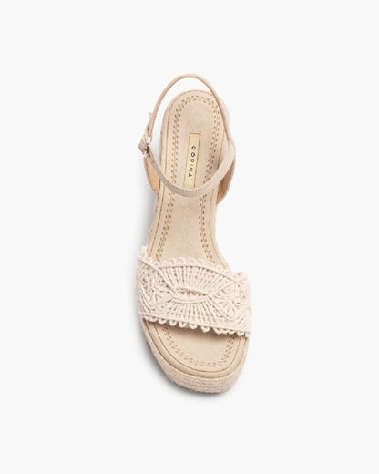 Beige Crochet Accent Wedge Sandals