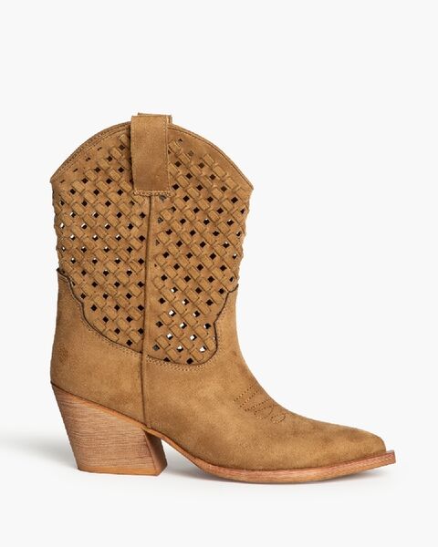 Tan Suede Western Boots with Cutout Design