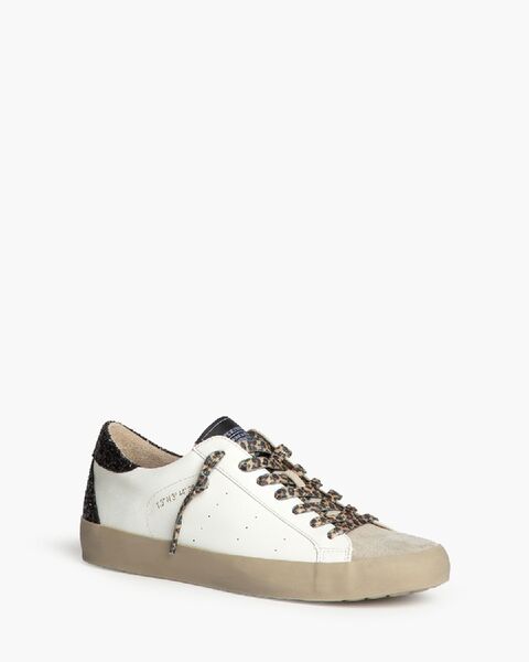 White Leather Low-Top Sneakers with Glitter Heel
