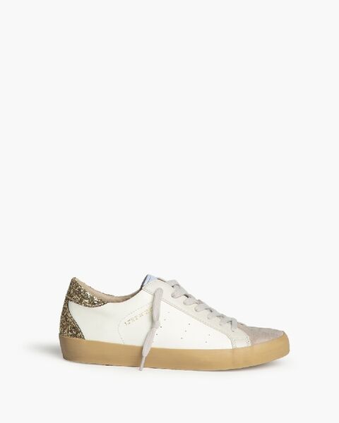 White Glitter Accent Sneakers with Beige Trim