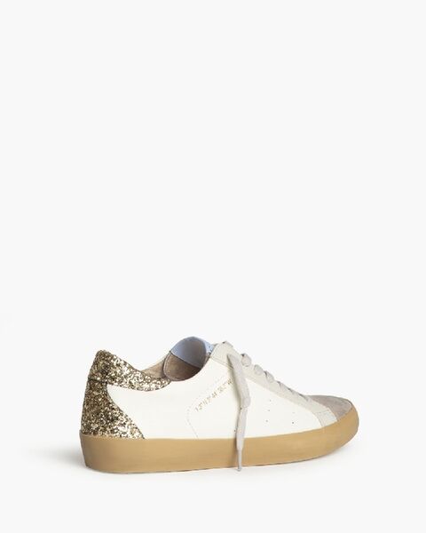 White Glitter Accent Sneakers with Beige Trim