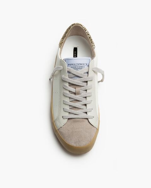 White Glitter Accent Sneakers with Beige Trim