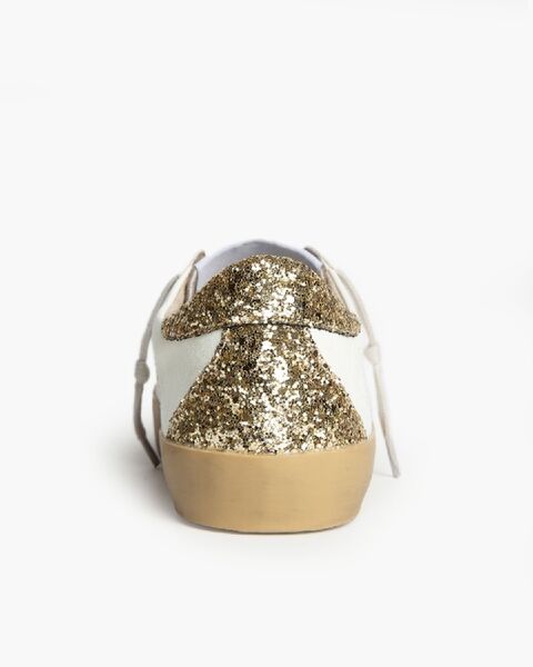 White Glitter Accent Sneakers with Beige Trim