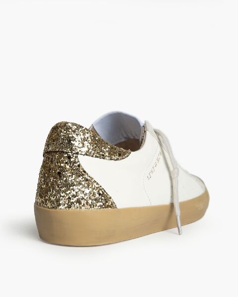 White Glitter Accent Sneakers with Beige Trim