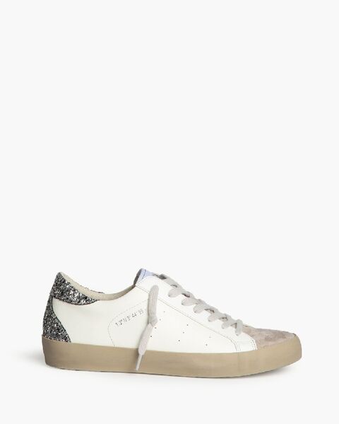 White Glitter Low-Top Sneakers with Distressed Toe