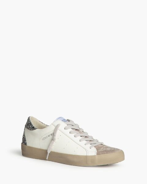 White Glitter Low-Top Sneakers with Distressed Toe