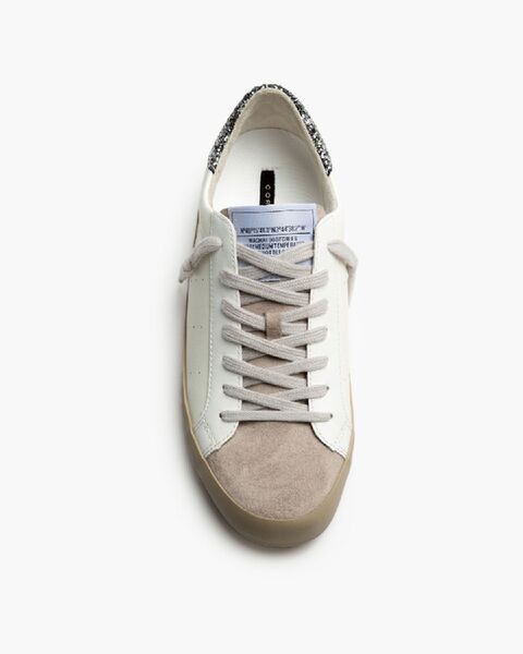 White Glitter Low-Top Sneakers with Distressed Toe