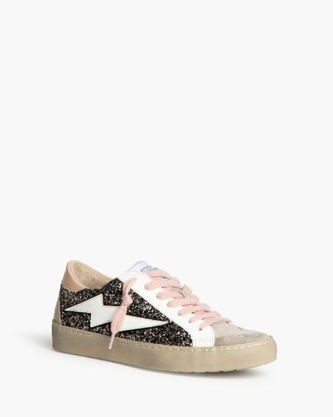 Black Glitter Low-Top Sneakers with Lightning Detail