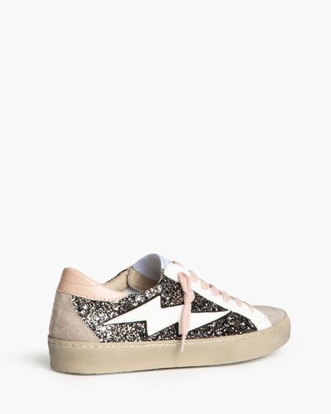 Black Glitter Low-Top Sneakers with Lightning Detail