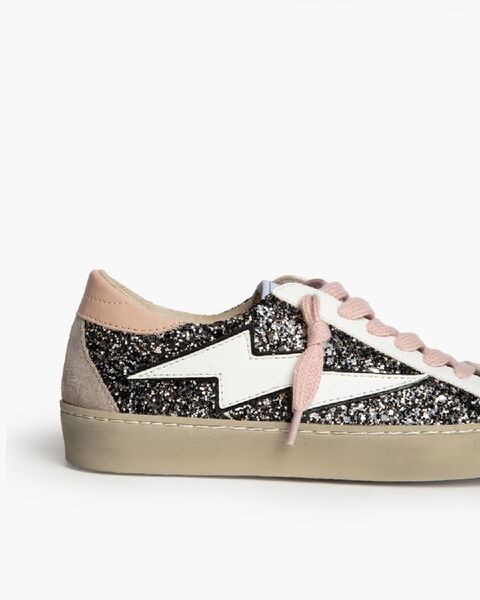 Black Glitter Low-Top Sneakers with Lightning Detail
