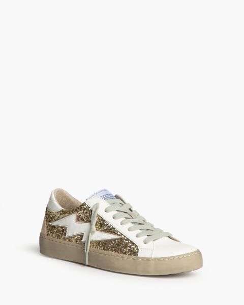 Gold Glitter Low-Top Sneakers with Lightning Detail