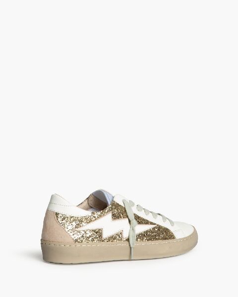 Gold Glitter Low-Top Sneakers with Lightning Detail