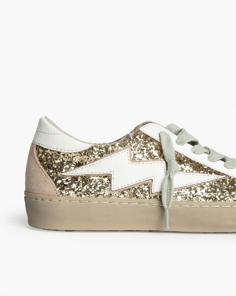 Gold Glitter Low-Top Sneakers with Lightning Detail