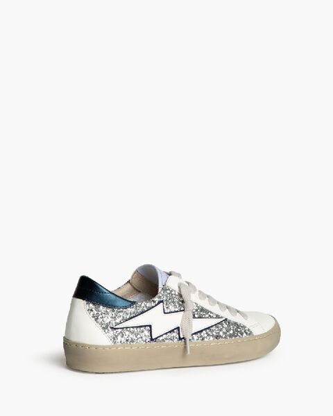 Silver Glitter Low-Top Sneakers with Lightning Bolt
