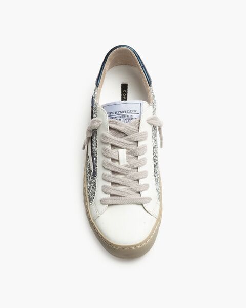 Silver Glitter Low-Top Sneakers with Lightning Bolt