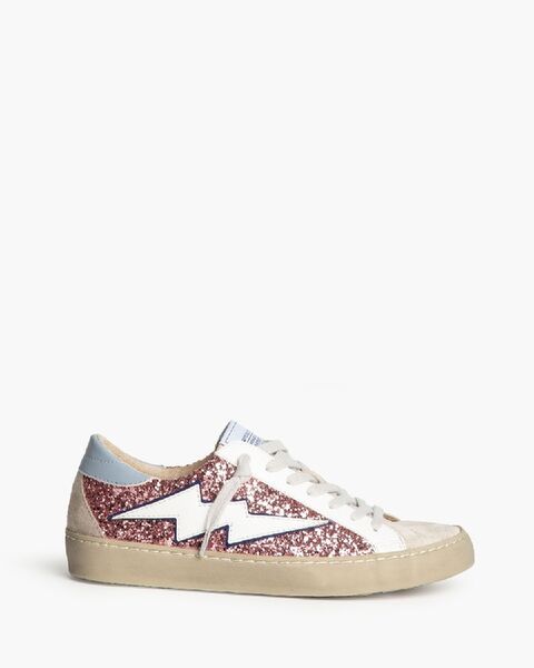 Rose Gold Glitter Sneakers with Lightning Bolt Detail