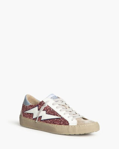 Rose Gold Glitter Sneakers with Lightning Bolt Detail