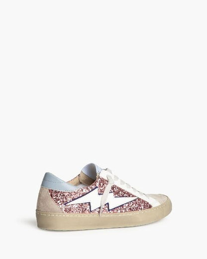 Rose Gold Glitter Sneakers with Lightning Bolt Detail