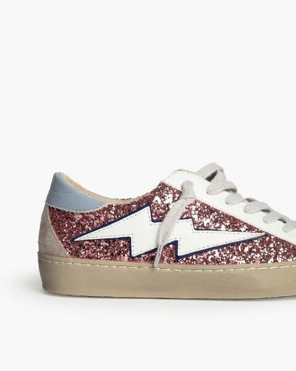 Rose Gold Glitter Sneakers with Lightning Bolt Detail