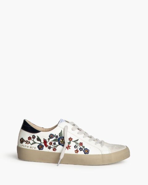 White Embroidered Sneakers with Floral Design